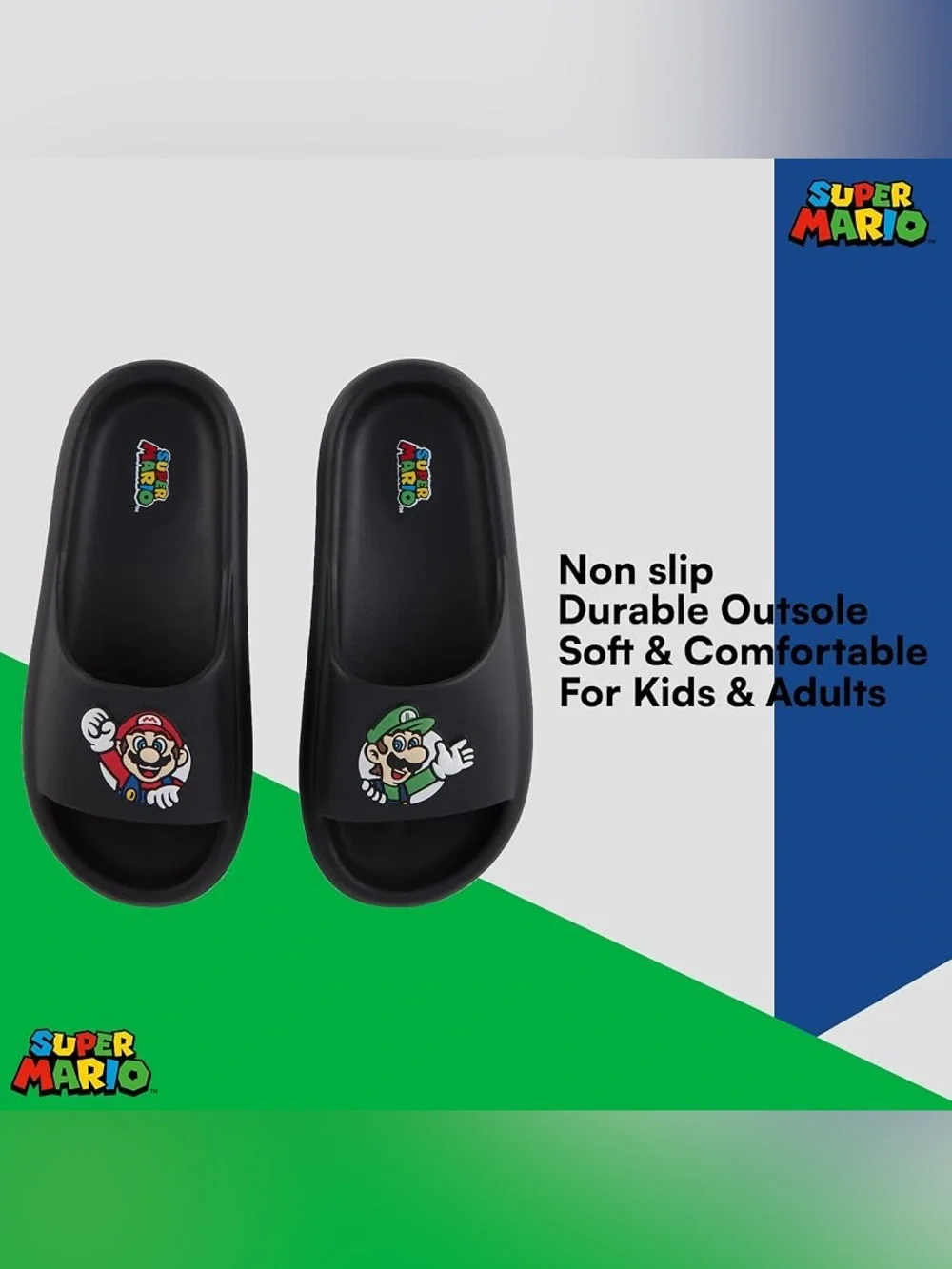 Nintendo Black Super Mario & Luigi Slide Sandals